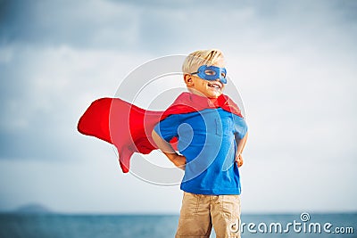Super Hero flying in he sea Stock Photo