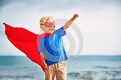 Super Hero flying in he sea Stock Photo