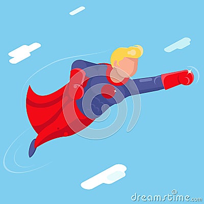 Super hero modern flying sky clowds character flat design vector illustration Vector Illustration