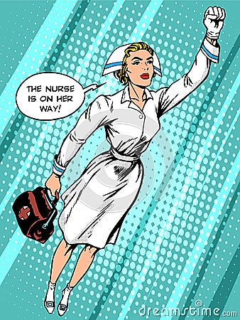 Super hero nurse flies to the rescue Vector Illustration