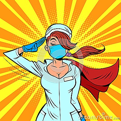 Super hero nurse military salutes Vector Illustration