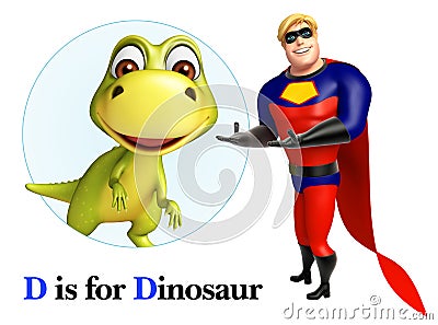 Super hero pointing Dinosaur Cartoon Illustration