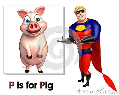 Super hero pointing Pig Cartoon Illustration