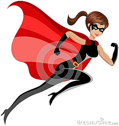 Super Hero Woman Running Flying Isolated Vector Illustration