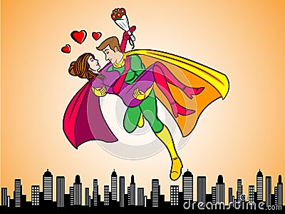 Super Heroes In Love Vector Illustration