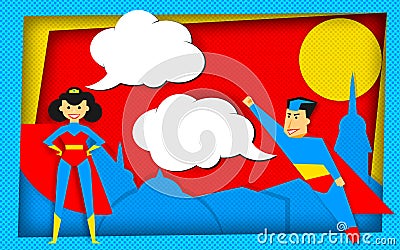 Super heroes template in comics style with empty bubbles Stock Photo