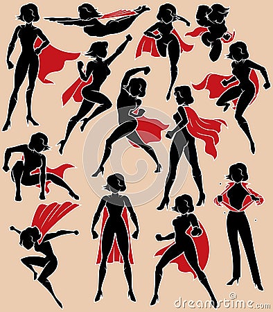 Super Heroine in Action Vector Illustration