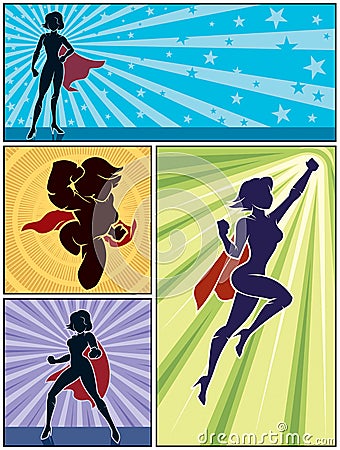 Super Heroine Banners 1 Vector Illustration