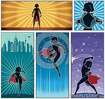 Super Heroine Banners 2 Vector Illustration
