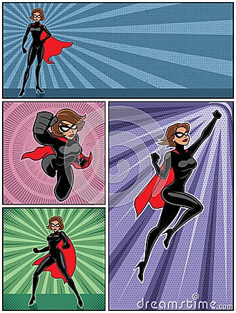 Super Heroine Banners 4 Vector Illustration