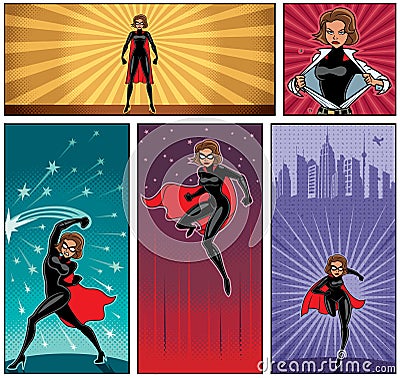 Super Heroine Banners 5 Vector Illustration