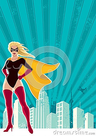 Super Heroine City Vector Illustration