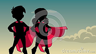 Super Kids Sky Silhouette Vector Illustration