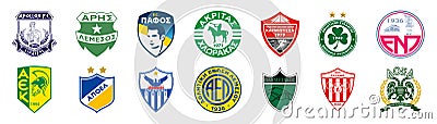 Super League Greece 2022-2023 AEK Athens F.C., Asteras Tripolis, OFI Crete, Atromitos, Aris Thessaloniki F.C., PAS Lamia1964, Vector Illustration