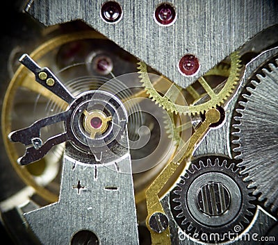 Super macro clock mechanism 1 Stock Photo