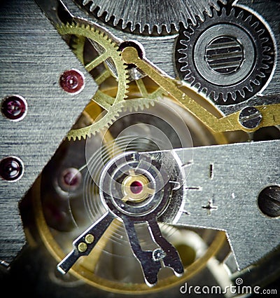 Super macro clock mechanism 2 Stock Photo