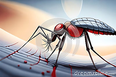 A Super Macro Close-Up Of A Mosquito Drinking Human Blood. Spreading Zika Virus, West Nile Virus, Chikungunya Virus, Dengue, And M Stock Photo