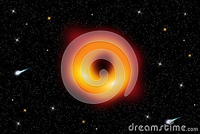 Super massive black hole in deep space with distant stars Stock Photo