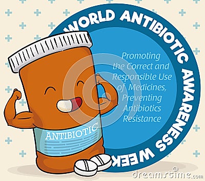 Super Medicine Bottle Character Celebrating World Antibiotic Awareness Week, Vector Illustration Vector Illustration