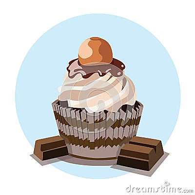 Super Moist Chocolate Cupcakes with Chocolate Bar Vector Illustration