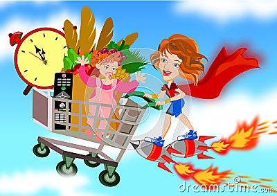 Super Mom Cartoon Illustration