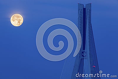 Super moon by Tadeusz Mazowiecki Bridge in Rzeszow Stock Photo