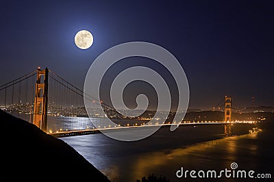 Super Moon Visiting Golden Gate Bridge Stock Photo