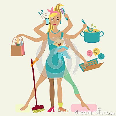 Super mother with newborn baby Vector Illustration