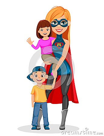 Woman in superhero costume. Super mother Vector Illustration