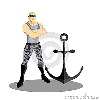 Super Navy Anchor Mascot Vector Illustration