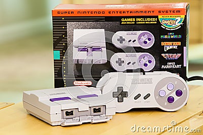 Super Nintendo Classic Edition Console and Box Editorial Stock Photo