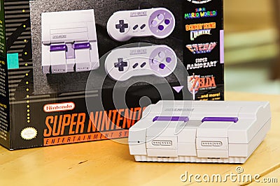 Super Nintendo Classic Edition Console and Box Editorial Stock Photo