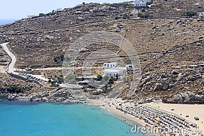 Super Paradise Beach in Mykonos Stock Photo