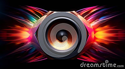 power speaker on abstract background, speaker on colored background, graphic designed speaker on colorful background Stock Photo