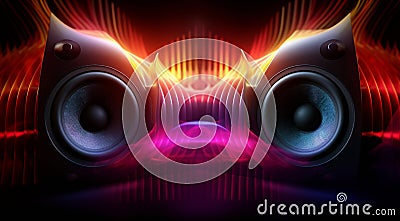 power speaker on abstract background, speaker on colored background, graphic designed speaker on colorful background Stock Photo