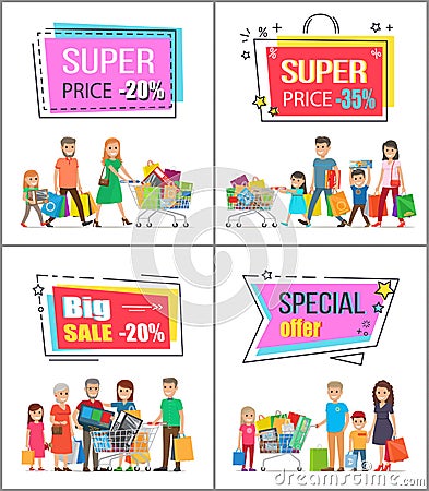 Super Price Off up to 30 Commercial Posters Set Vector Illustration