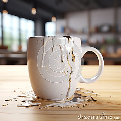 Super Realistic 3d White Mug With Splattered Dripped Design Stock Photo