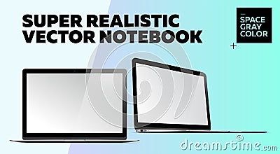 Super Realistic Vector Notebook with Blank Screen. Vector Illustration