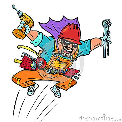 super repairman male, carpenter plumber. A professional with working tools Vector Illustration