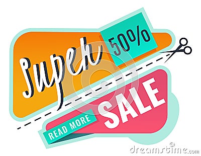 Super sale banner. Promo sticky paper ribbon Vector Illustration