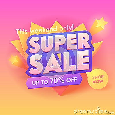 Super Sale 3d Pink Typography Banner. Marketing Deal Promotion Trendy Gradient Poster Design. Campaign Bright Badge Vector Illustration