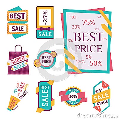 Super sale extra bonus banners text in color drawn label business shopping internet promotion vector illustration Vector Illustration