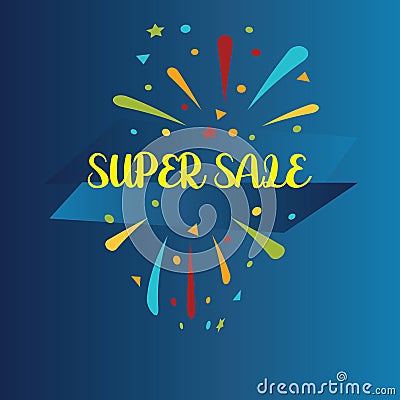 SUPER SALE isolated on BLUE background. Realistic vector paper template for promo and sale advertising. - Vector Stock Photo