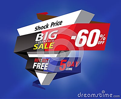 Super sale poster banner. 60% Big sale, clearance sale. Shock Price. Vector illusration Stock Photo
