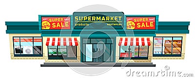 Super Sale in Supermarket on Product and Appliance Vector Illustration