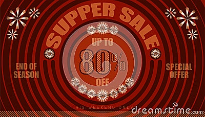 Super sale up to 80% end of year special offer. vintage retro style. small to big circle from center. creative poster design. Vector Illustration