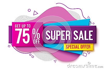 Super sale vector banner concept design. Super sale 75% off special offer in abstract label for shopping Vector Illustration