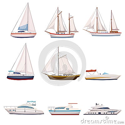 Super set of water carriage and maritime transport in modern cartoon design style. Ship, boat, vessel, warship, cargo Vector Illustration