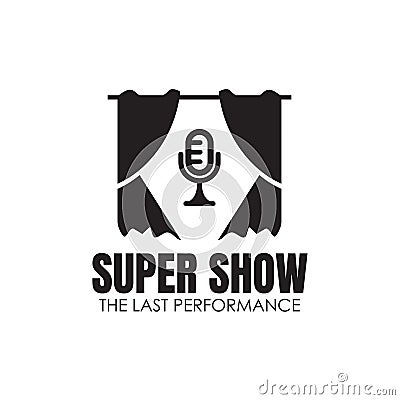Super show logo with a mic icon and curtain design vector Vector Illustration