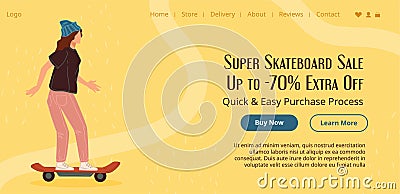 Super skateboard sale, up to 70 percent extra off Vector Illustration